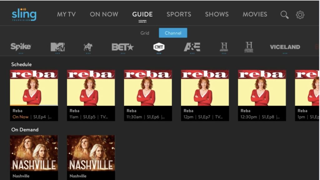 sling tv channel guide